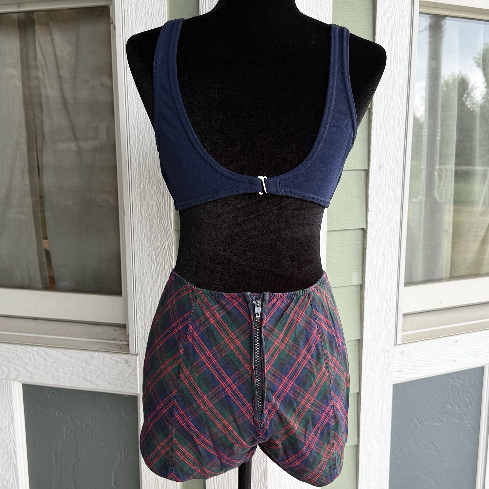 2pc VTG 60s MCM Sailor Bikini Plaid Swimsuit Boy Shorts ILGWU Union Made Sz S/M
