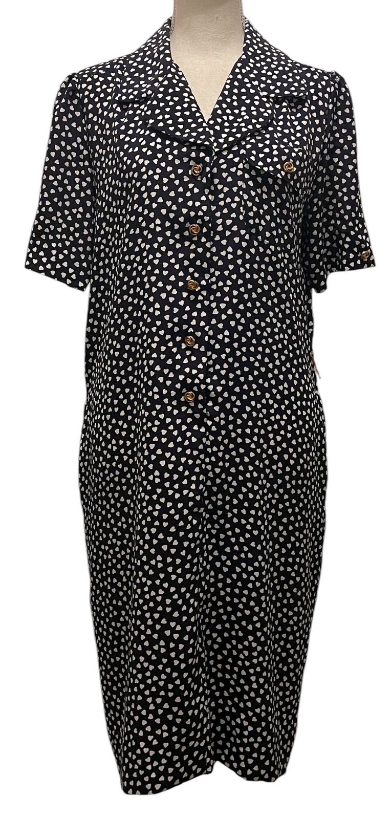 Vintage 80s Schrader Secretary Shirt Dress-Women’s 10P-Black White Heart Pattern