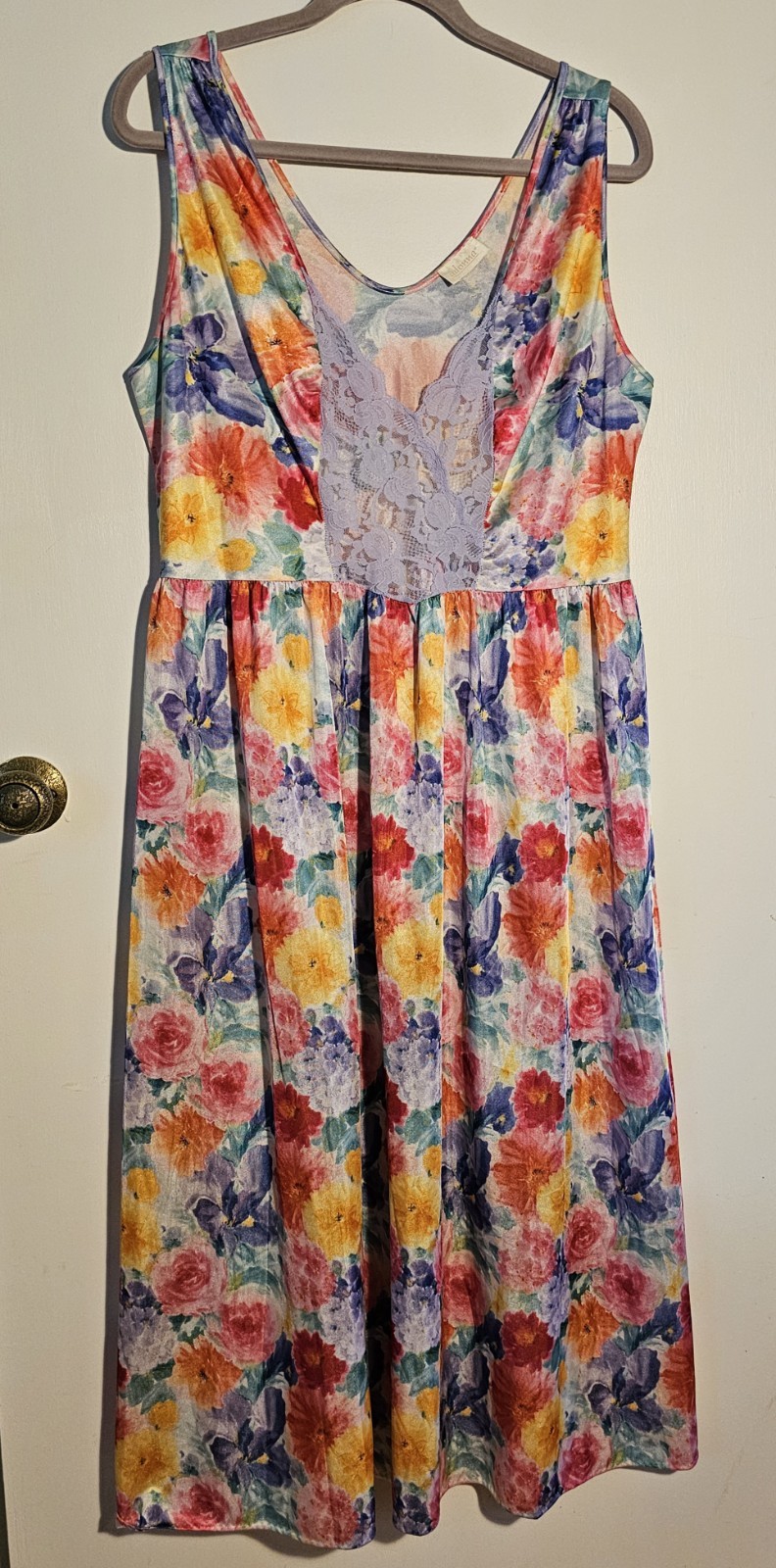 Adonna Vintage Womens Floral Nightie Nightgown, Floral Sz XL XXL, Lace Lingerie!