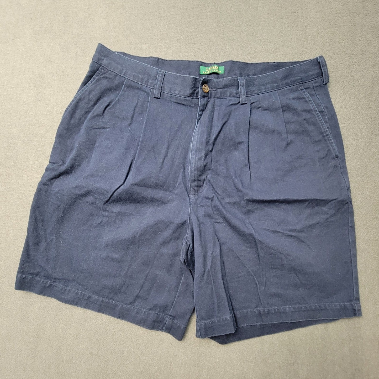 EUC Vintage Lauren Ralph Lauren Navy Blue Pleated 100% Cotton Shorts Women-Med