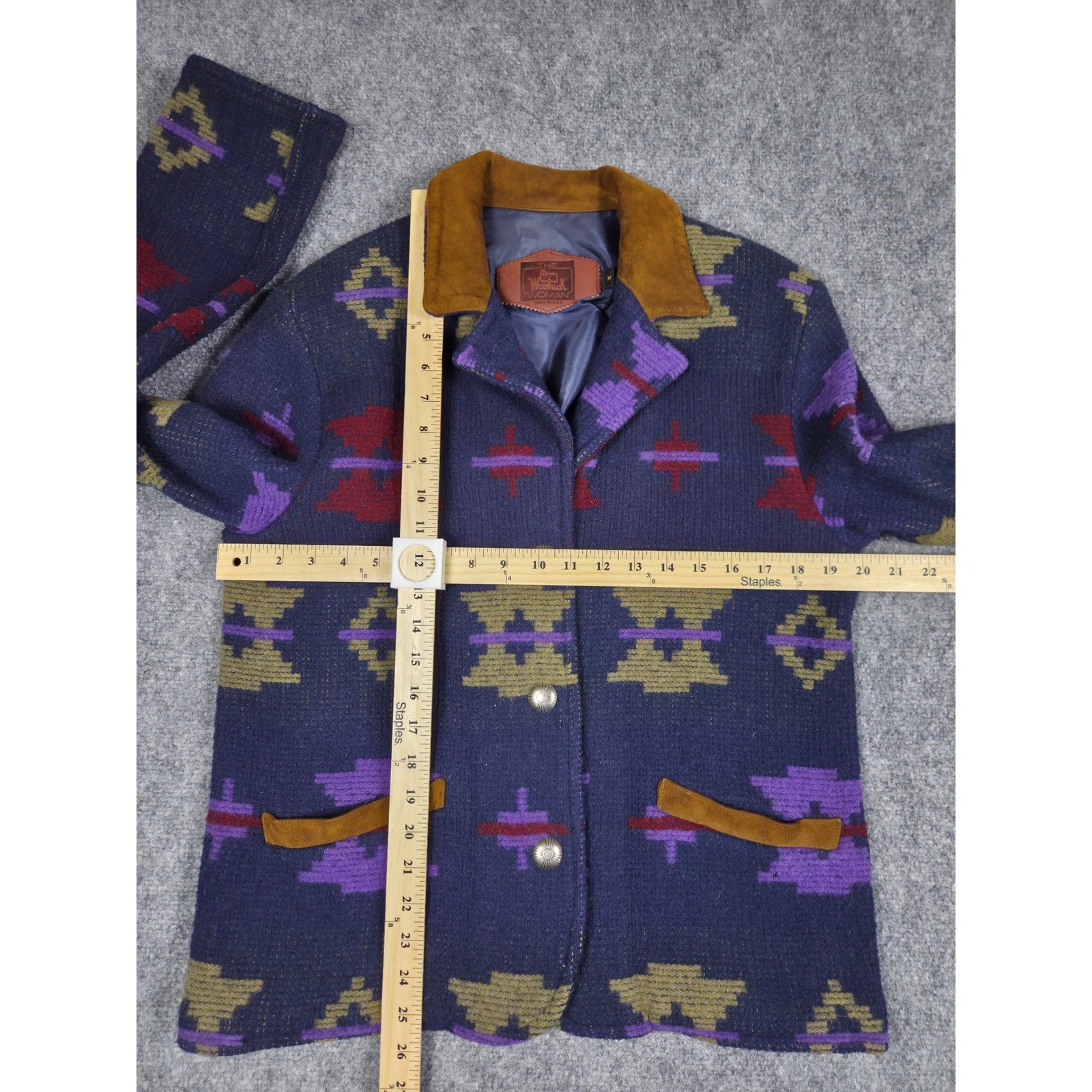 Vintage Woolrich Wool Blend Jacket Womens Medium Blue Southwestern Aztec