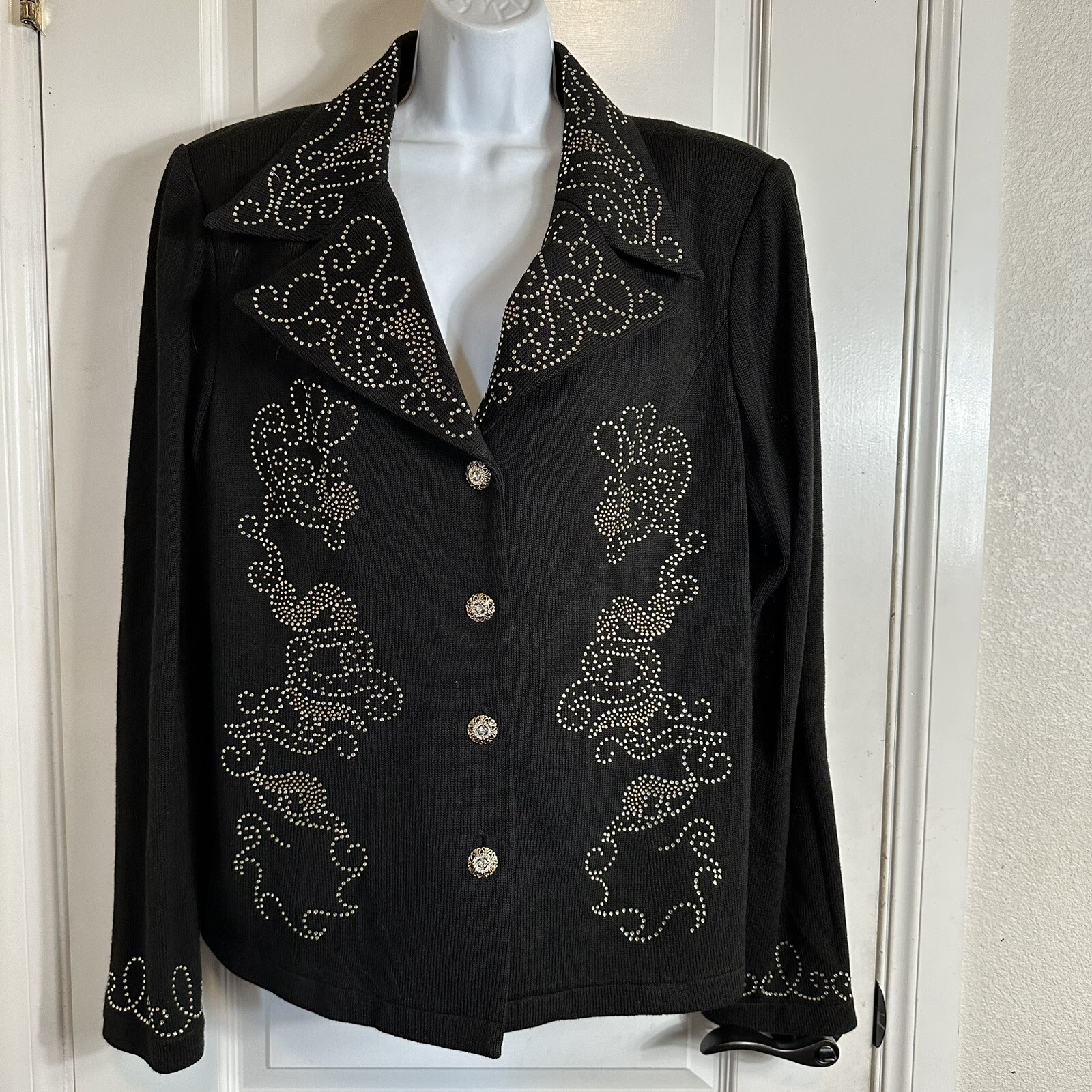Vintage Elite Champagne black Blazer Stage Church formal Shoulder pads Sz 20