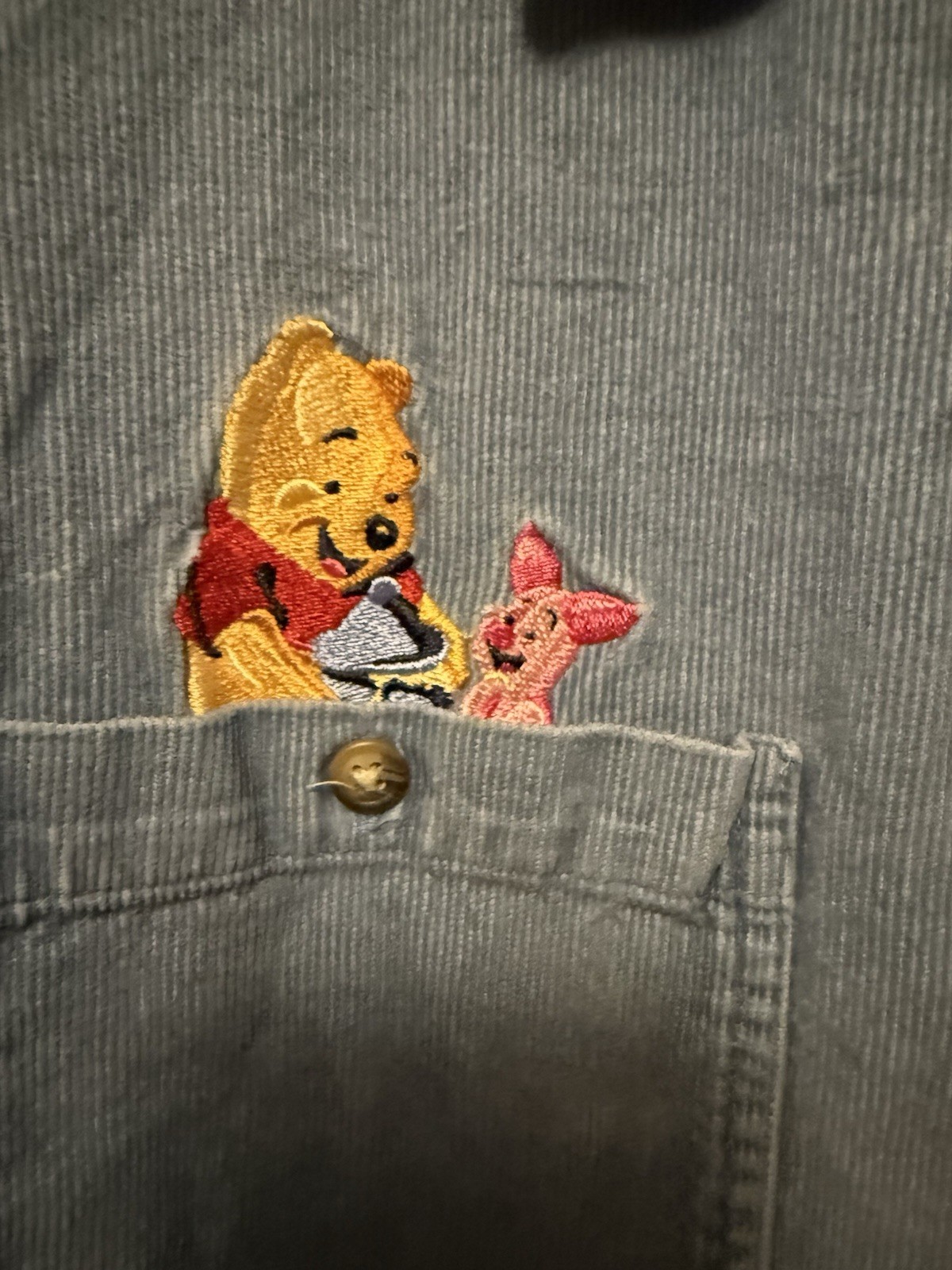 Vintage Baby Blue Disney Pooh Women’s Corduroy Botton Up Size 26/28W Plus size