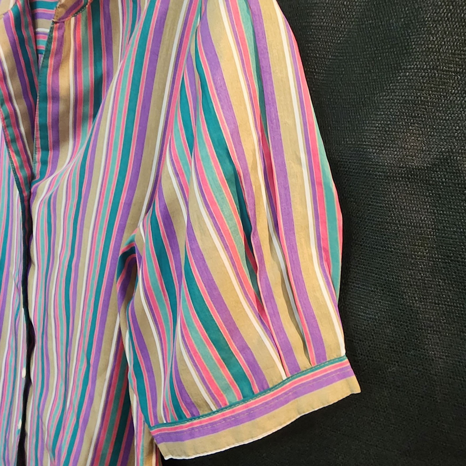 Womens Vintage Shirt Colorful Bright Rainbow Striped Blouse Size M-L Funky Retro