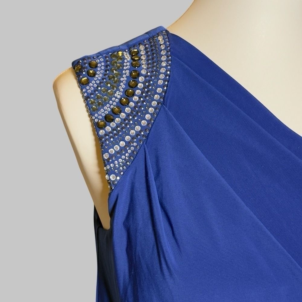 Vintage 1990’s Cache One Shoulder Cobalt Blue Dress With Embellished Shoulder