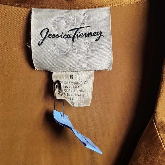 Vintage Jessica Tierney SK Golden Brown Long Sleeve Silk Blouse Size 6