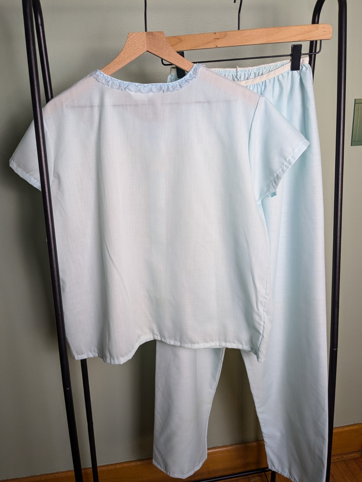 Vintage Deadstock NWT 2 Piece Cotton Pajama Set Embroidered And Lace