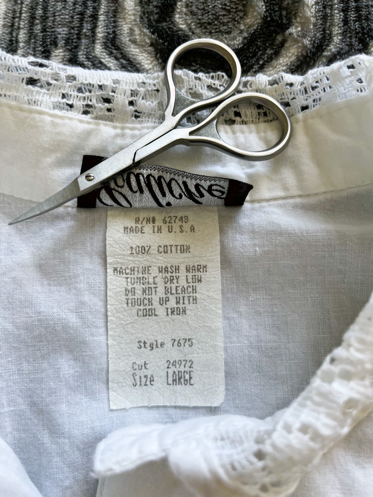 Vintage 80s 90s Caliche Short Sleeve White Blouse Lace Collar Detail Size L