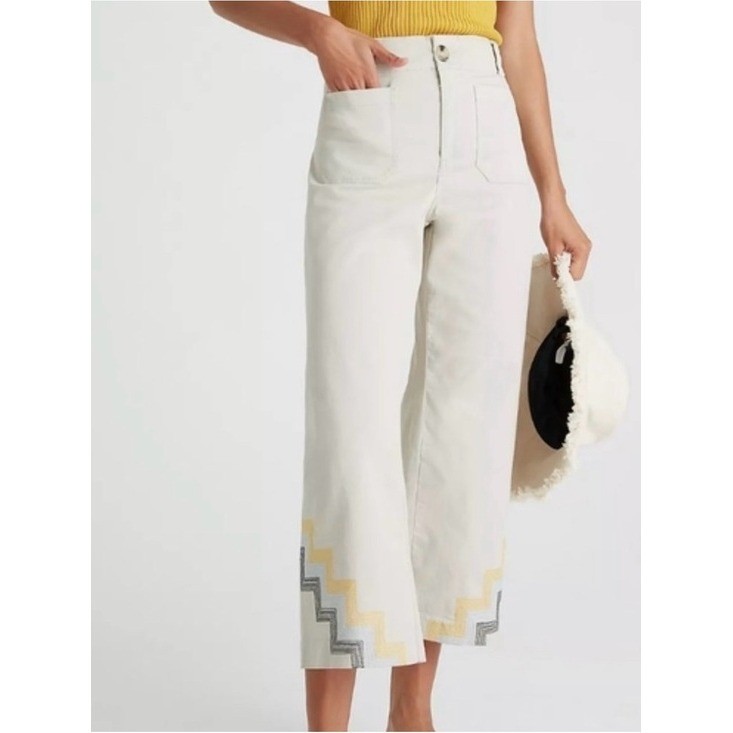 NWT Anthropologie Maeve Hallee Embroidered Wide Leg Pants Size 14