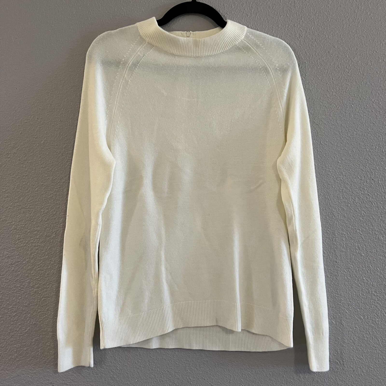 Vintage Hampshire Studio Cream Acrylic Back Zip High Neck Sweater SZ M GVC