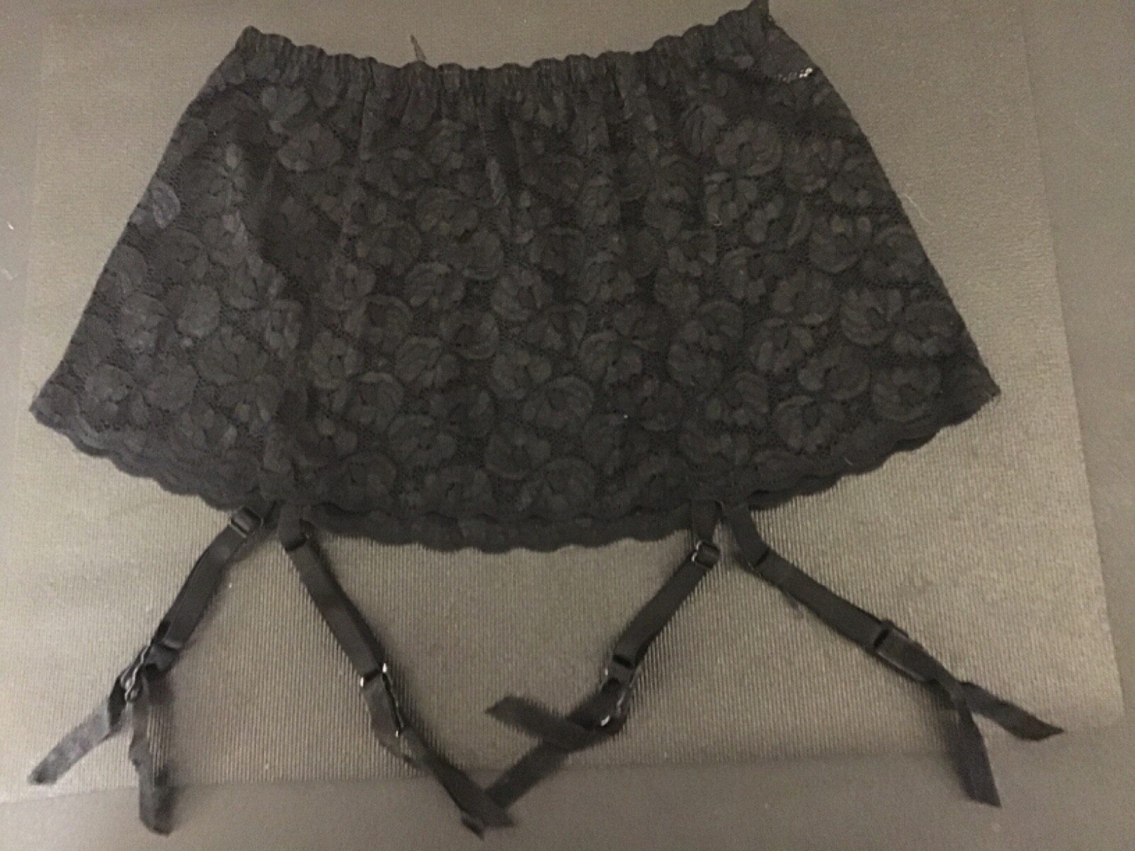 GARTER BELT 100% NYLON SKIRT MINI BLACK LACE/CHIFFON SIZE SM/MED