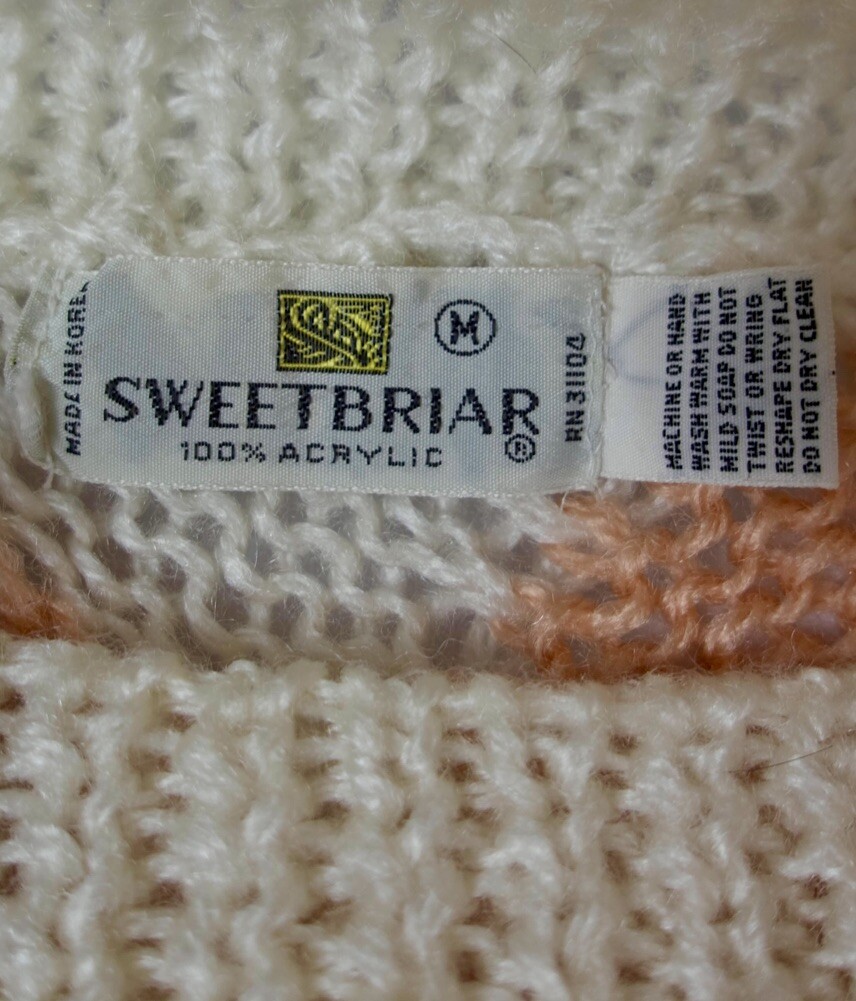 Vintage 80s/90s Sweetbriar Rainbow Pastel Sweater – Balloon Sleeves, High Neck
