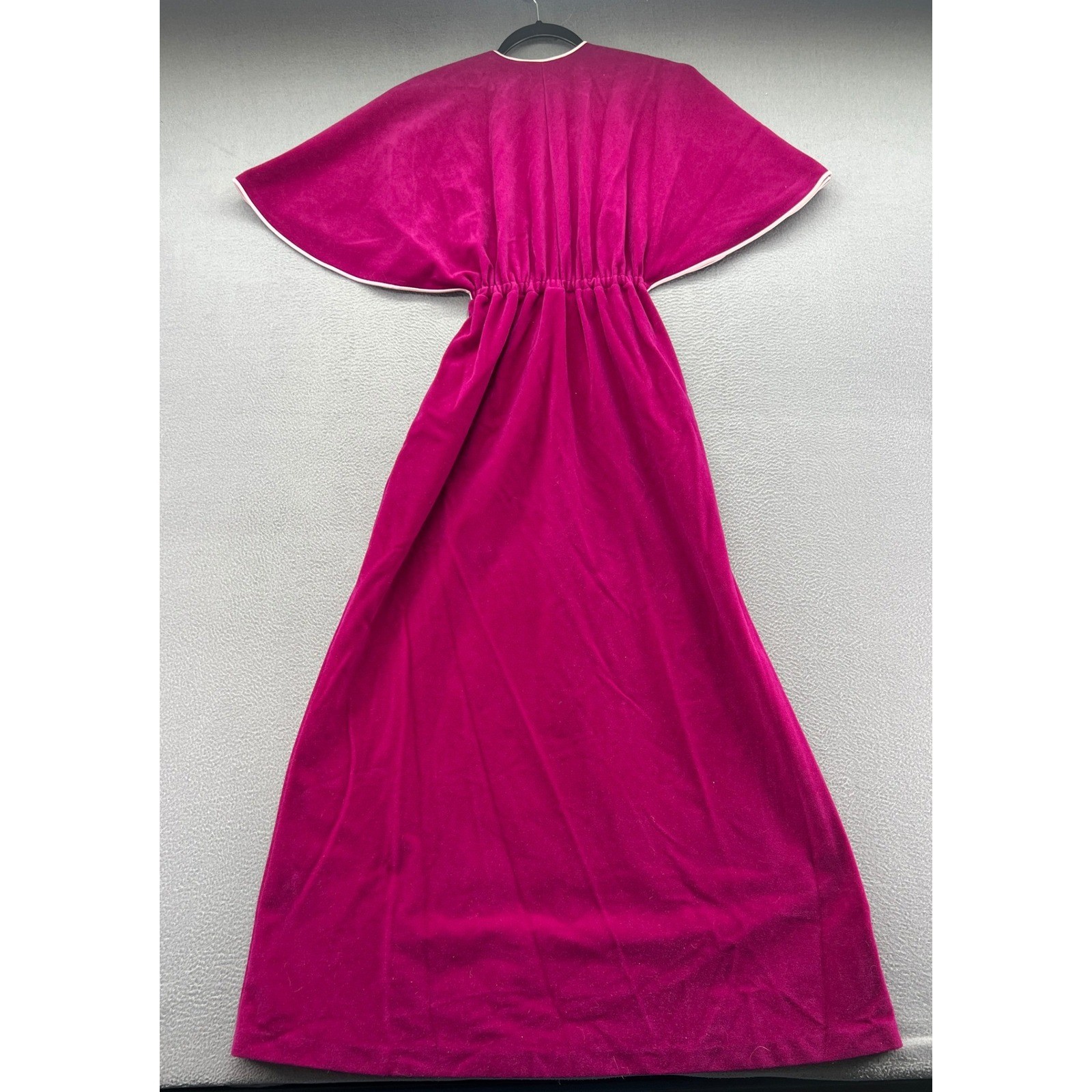 Vintage Vanity Fair Velour Kaftan Robe Magenta Pink Flutter Sleeve Maxi Dress XS