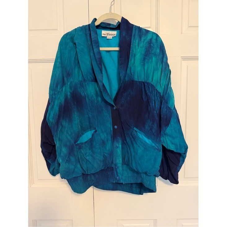 Vintage Mastererade Teal Blue Colorblock Rayon Dolman Sleeve Jacket Made in USA