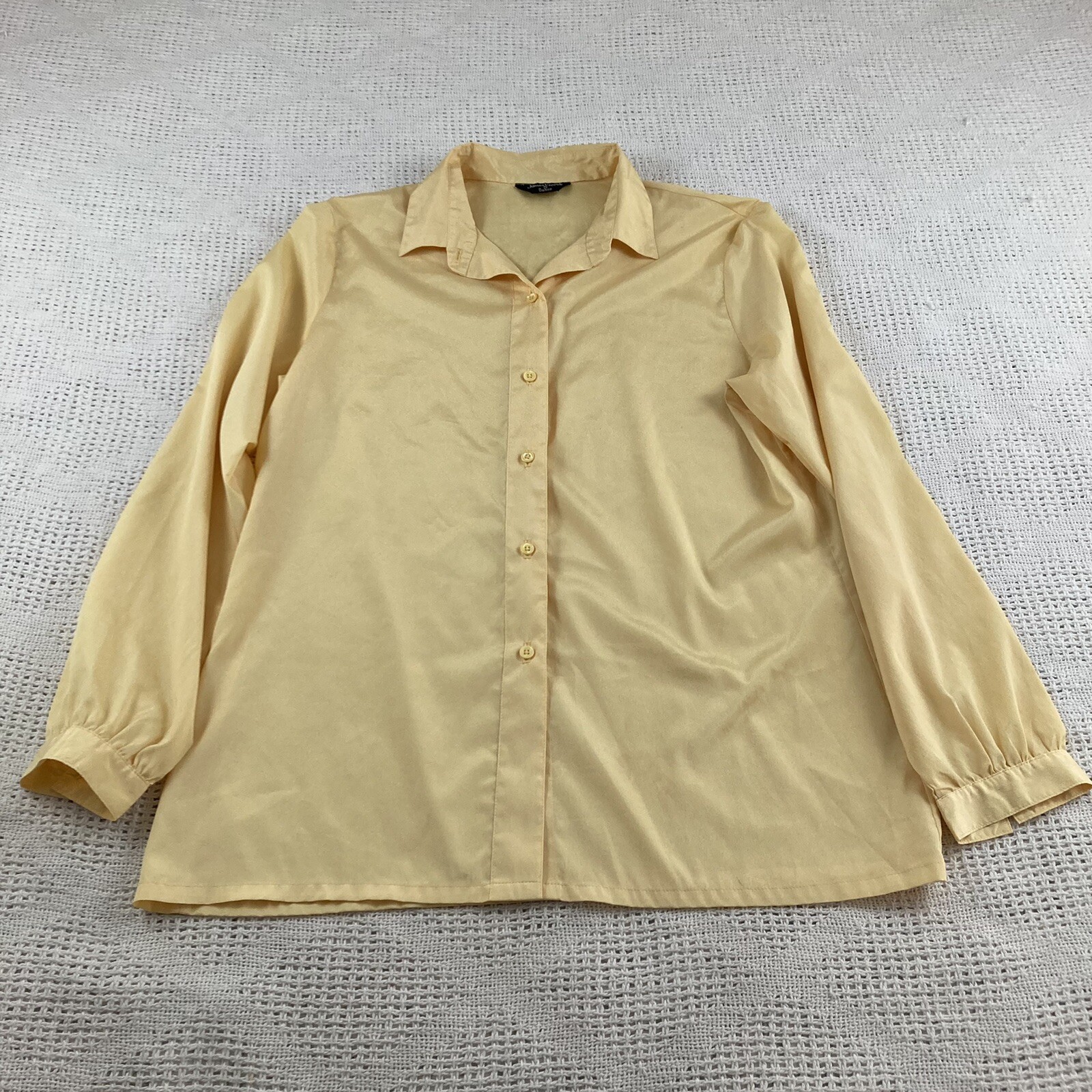 Silky Yellow Blouse Collared Button Up James Kenrob by Dalton No Size Vintage