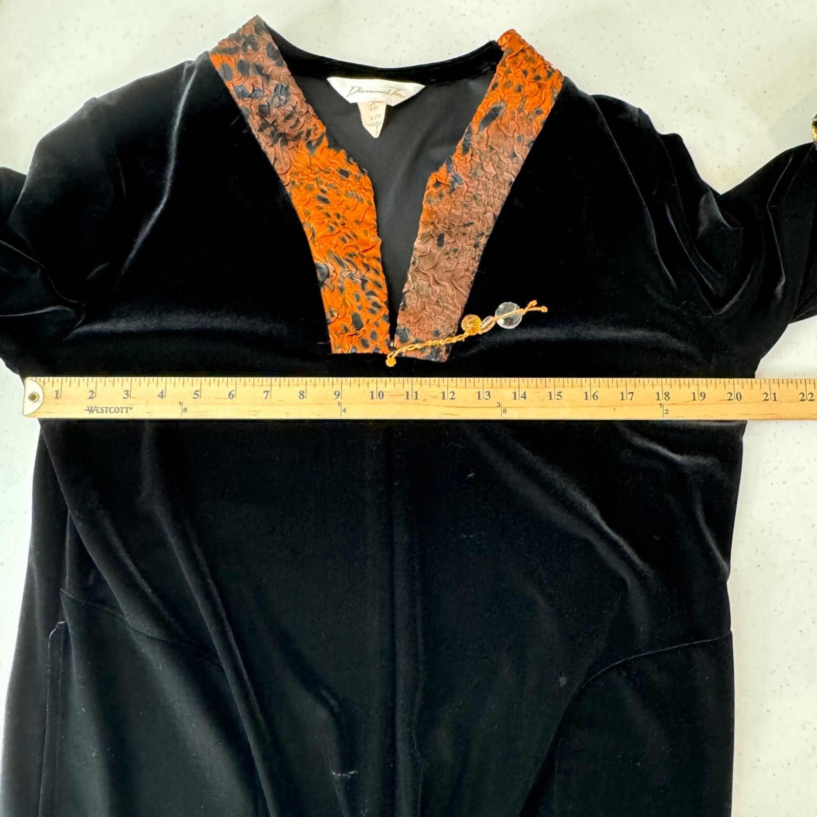 Diamond Tea Black Orange Velvet Long Robe Decorative Trim Whimsygoth Boho Kaftan