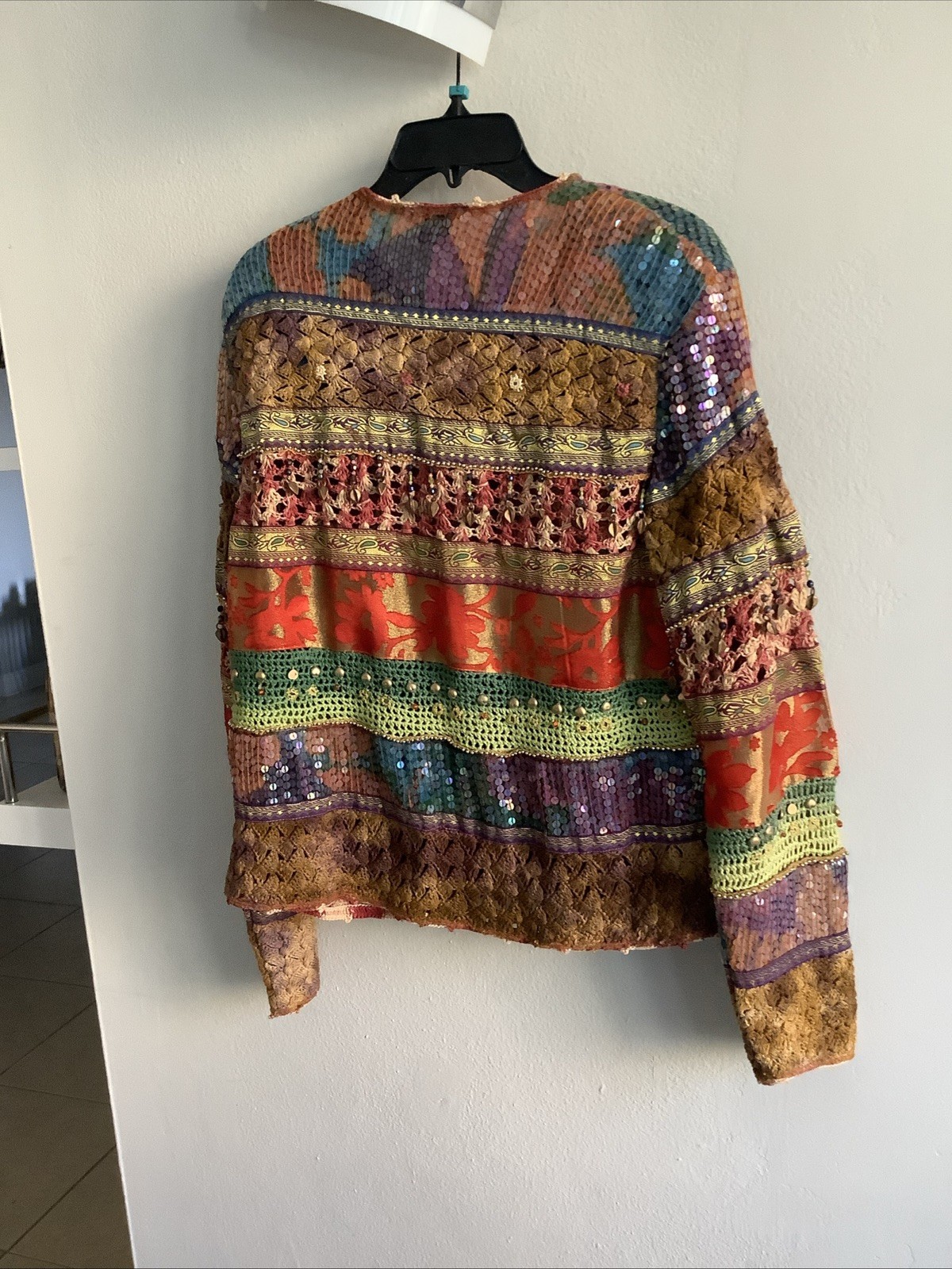 Vintage Multicolor Sequin Beaded Studded Blouse Jacket Size L 80s/ 90s