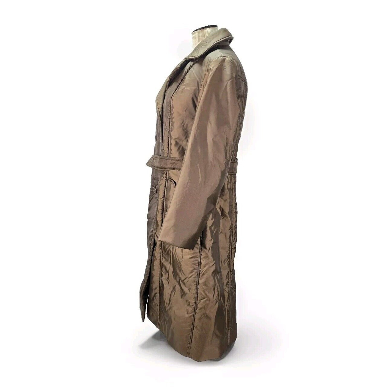 Vintage Bromleigh 14 Brown/bronze Trench Long Coat Jacket Belted Lightweight