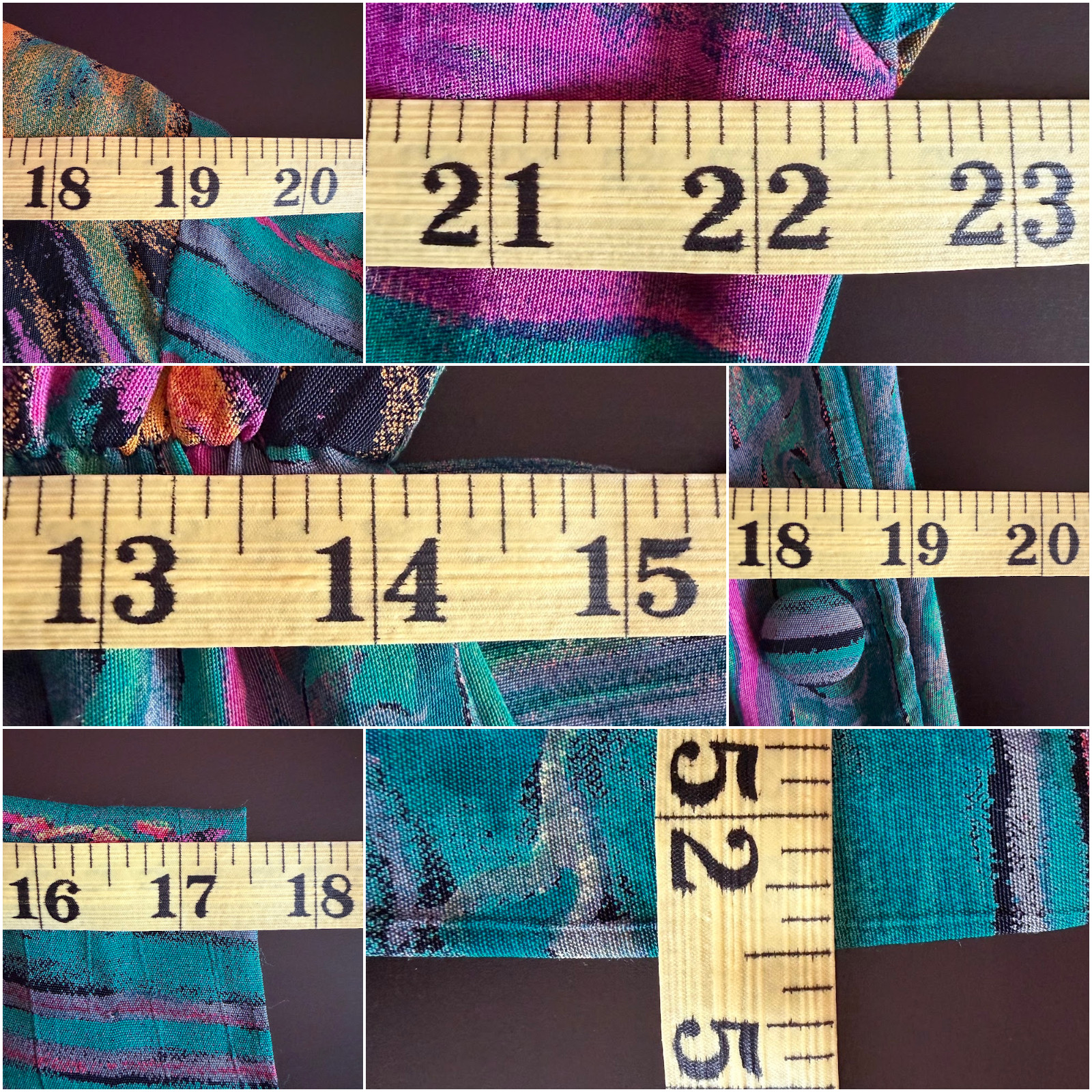 Vintage 80s 8 Midi Dress Dropwaist Teal Multi Abstract Floral Sash Long Sleeves