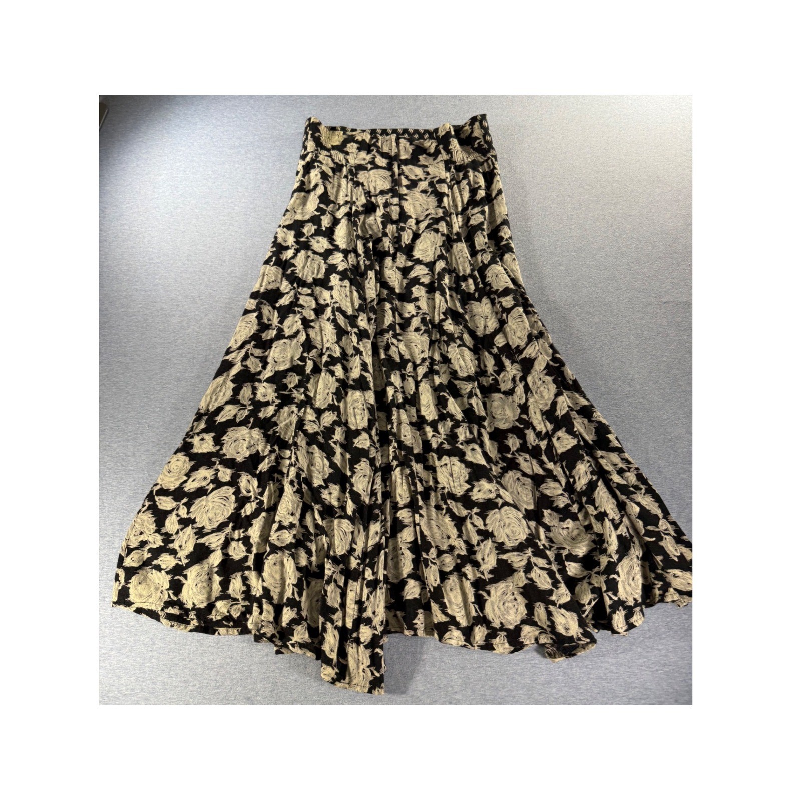 Marsha Brander for Componix Vintage Floral Maxi Skirt Black Cream Wool Blend 10