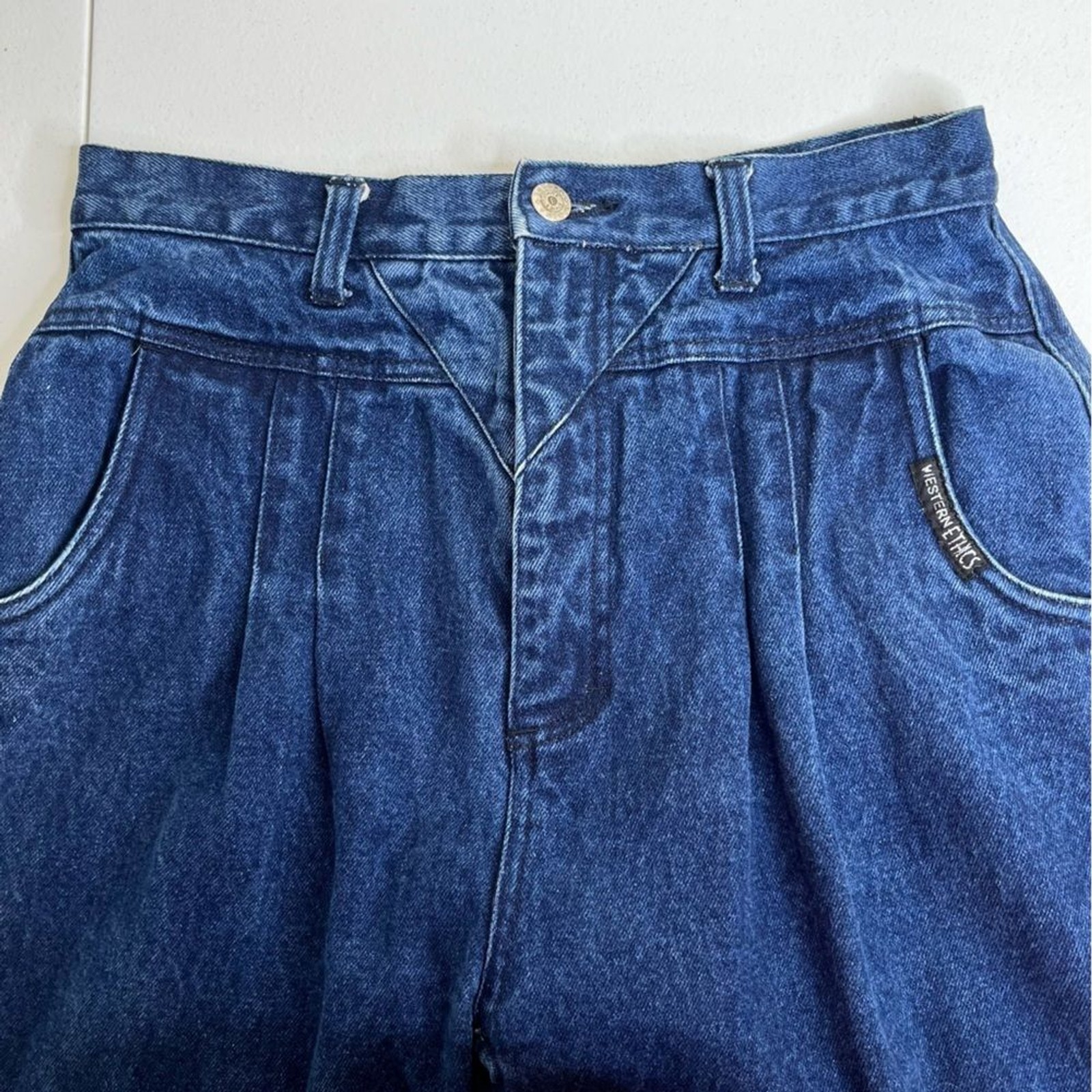 Vintage Western Ethics High Waisted Pleated Blue Denim Bareback Jean Women 11/12