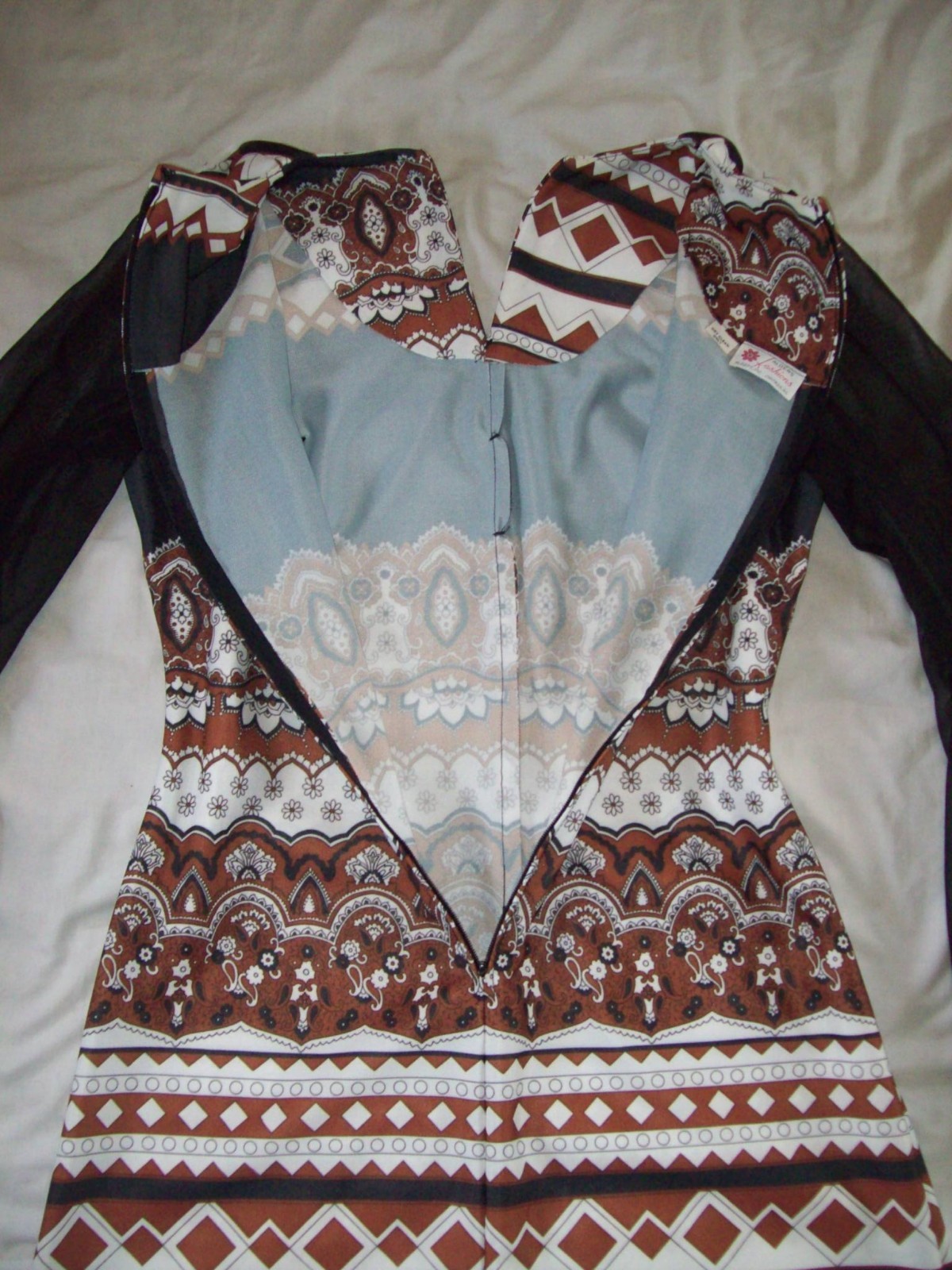 VINTAGE Hippie ALDENS FASHIONS Long Dress fits Med-Lrg 70’s sheer arms browns