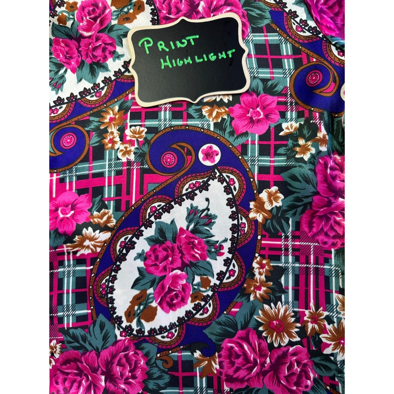 Vintage Dora C Night Shirt M Satin Floral Plaid Paisley Grandmacore Pink 80s