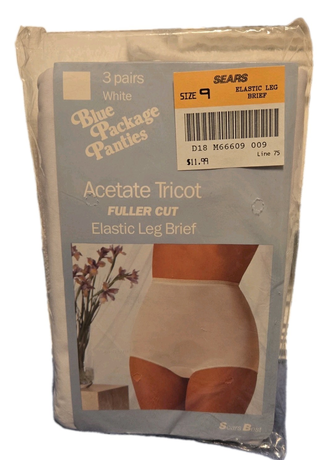 Vintage Sears „Blue Package Panties” Sz 9 White 100% Acetate Tricot 3-Pack NOS