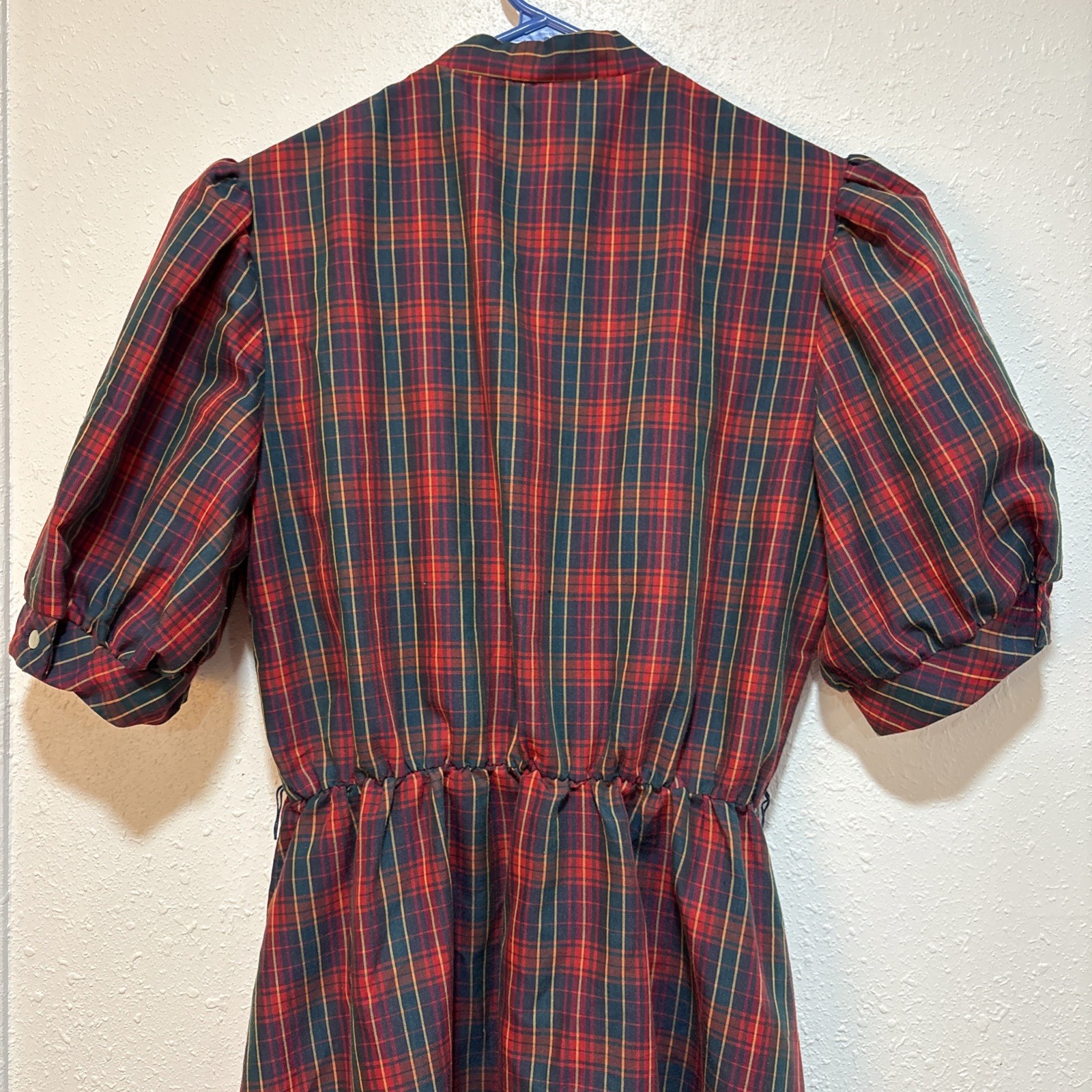 80’s Tartan Ruffled Front Plaid Red Green Yellow Plaid Western Prairie Dress