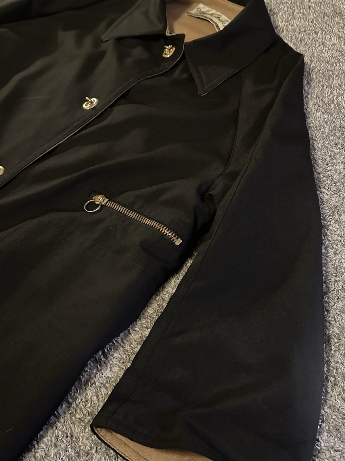 Vintage 70s Bonnie Cashin Russ Taylor Weatherwear Black Coat Toggles Zip Pockets