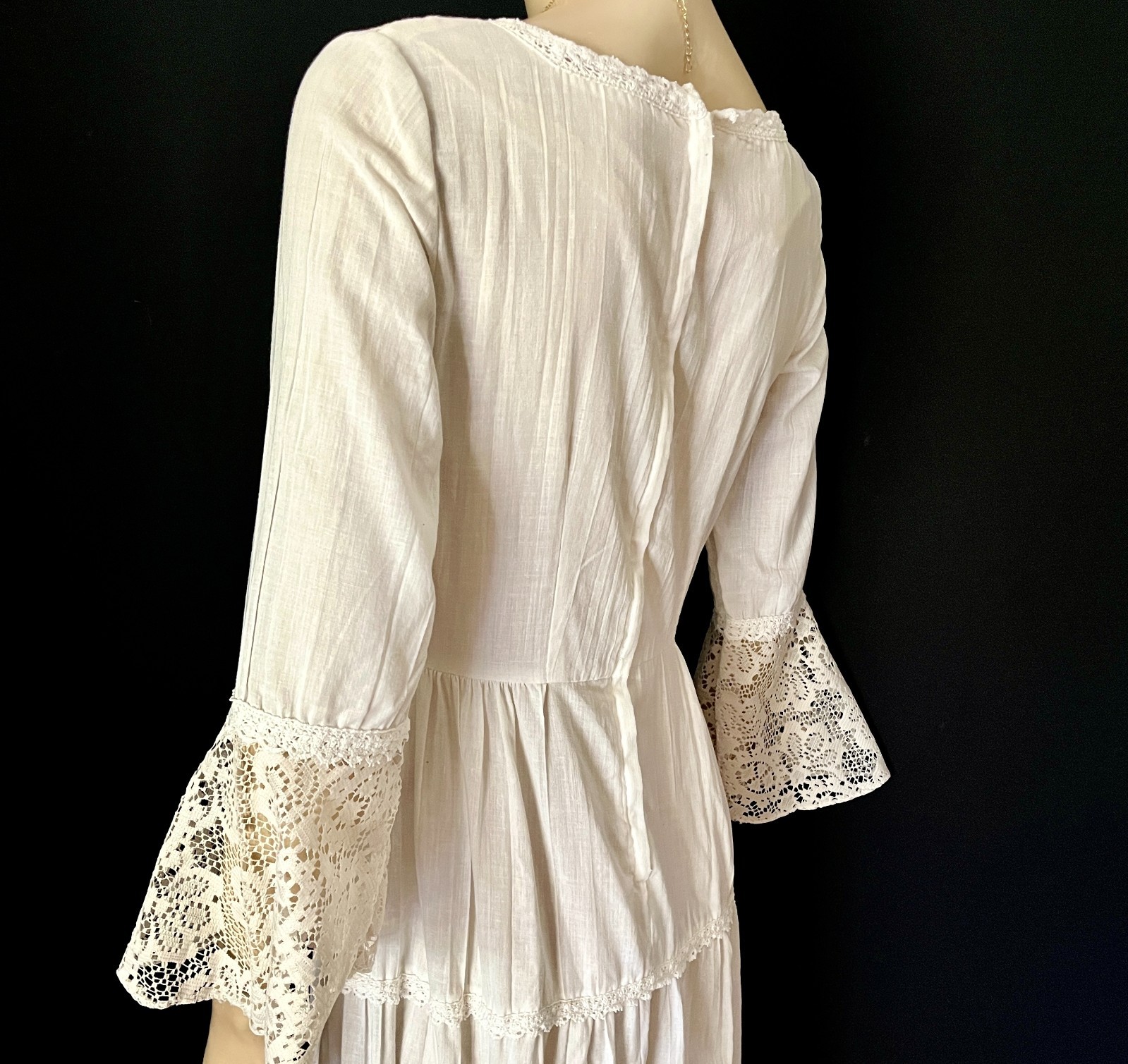 Off White 1970s Cottage Core Renaissance Style Maxi Dress by Peggy Barker, Small