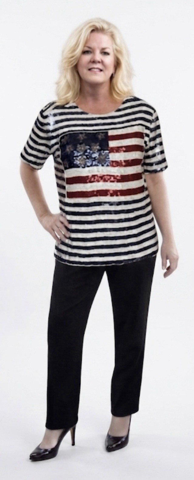 Vintage Sequin Flag Shirt Blouse Size Lx Silk 1980s Patriotic USA Celebrate New