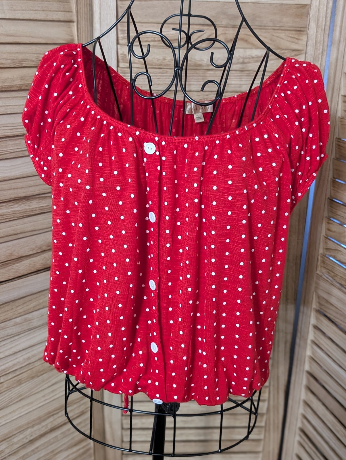 Vintage Lavish Shirt Red Polka Dot Size Large