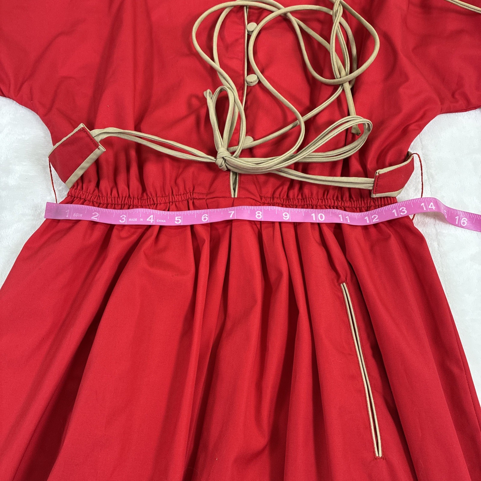 80s Vintage Red & Tan Shirt Dress Belted Button Front Fit Flare Womens Day Dress