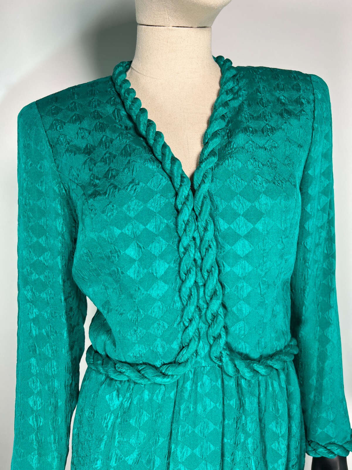 Vintage 1980’s Stanley Platos Green Silk Braided Dress