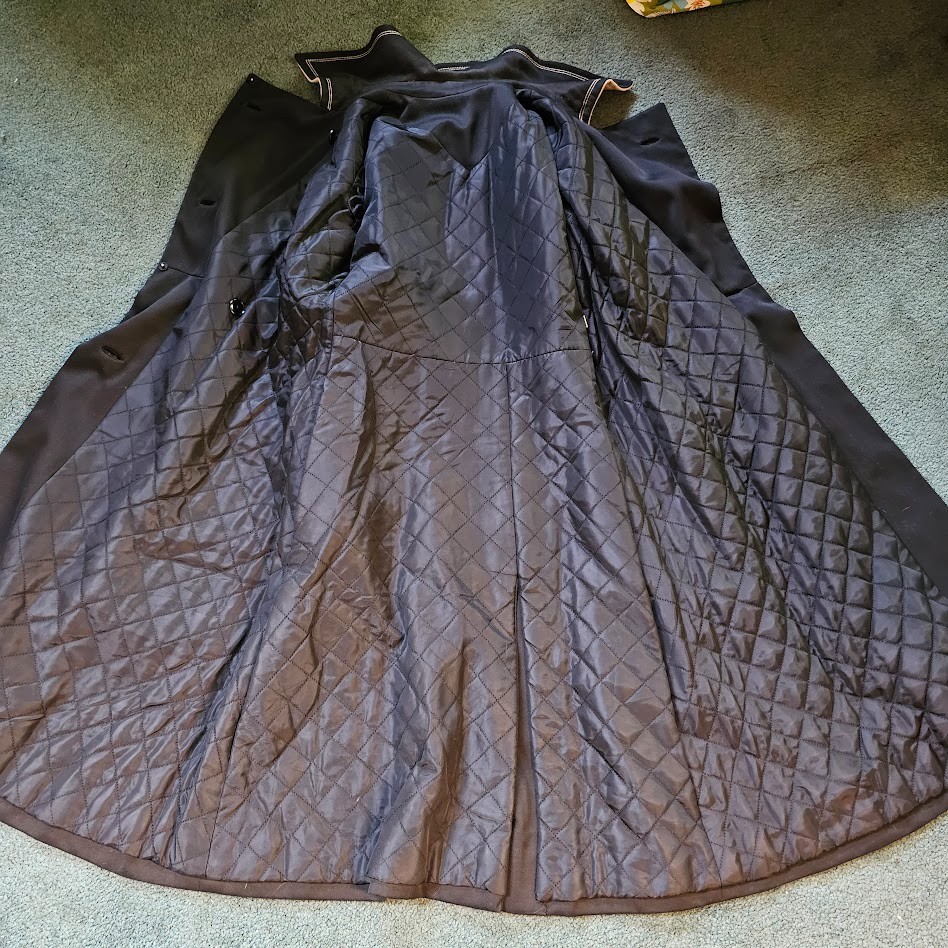 Vtg 60s Mod Youthquake Topstitch Black & White Trench Winter Quilted Rain Coat M