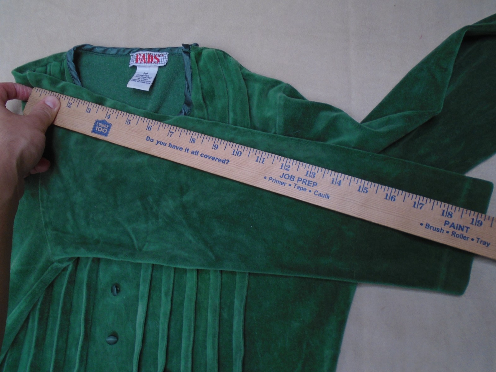 Vintage FADS Maxi Dress Medium Green Velour Long Sleeve Cottage Prairie 80s 90s