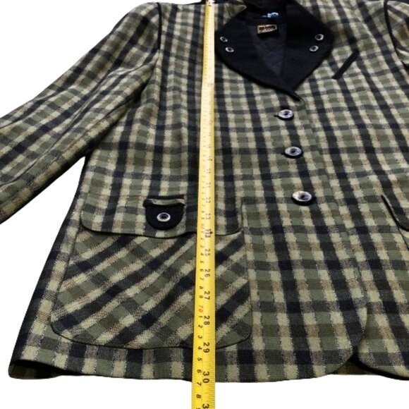 Vintage 90s wool checkered olive green and black blazer jacket, Plus size XL