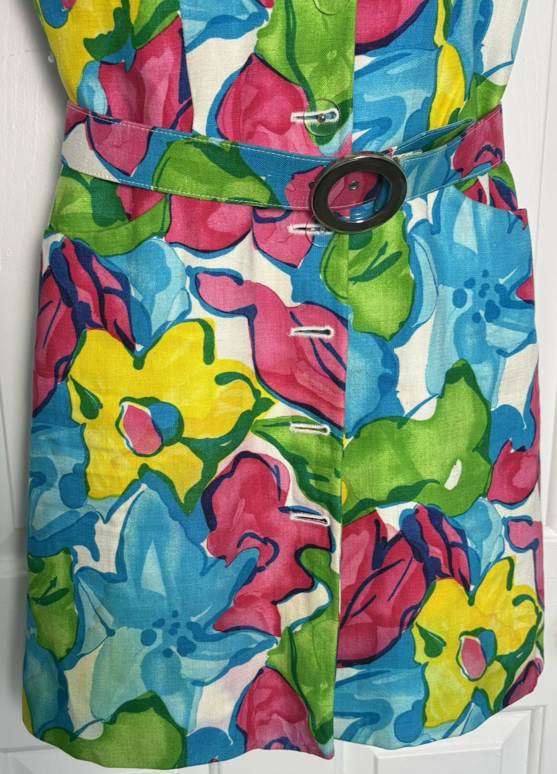 Vtg Luca Luca Italy Linen Sheath Dress Floral Italy 42 US 6 *see measurements