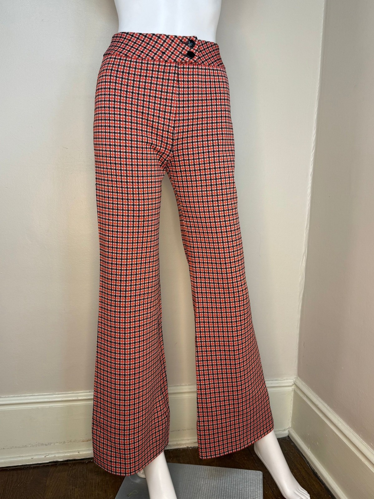 Vtg 1970s Plaid Flare Leg Double Knit Slacks Corinth Street 70s Bell Bottom Pant