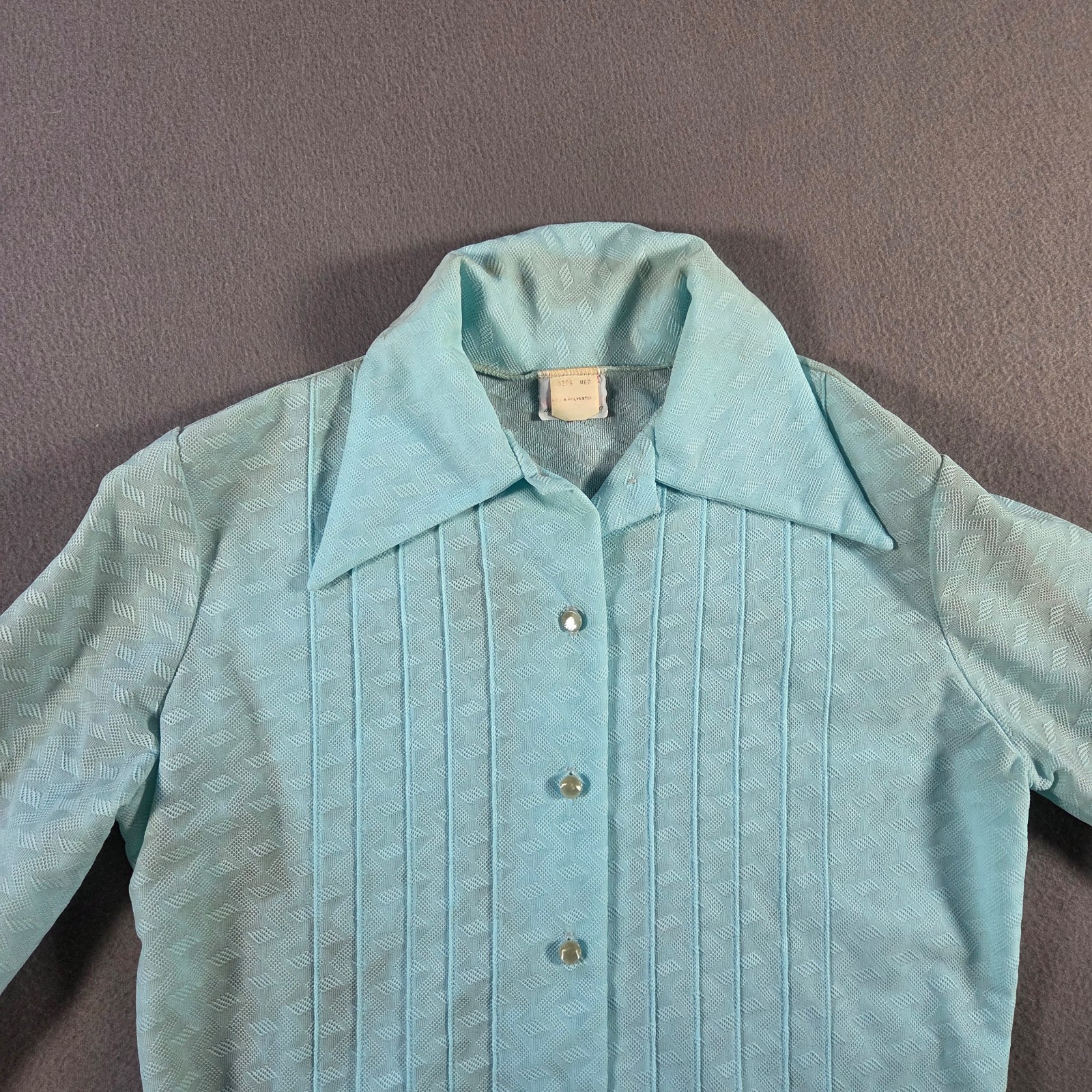 Vintage Aldens Fashions Top Womens Medium Blue Romper Pleated Long Sleeve