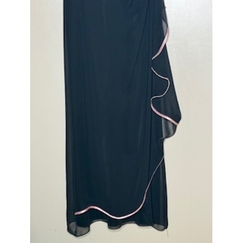Bari Jay Black Chiffon Evening Gown Pink Trim Ruffle Formal Dress Size 4