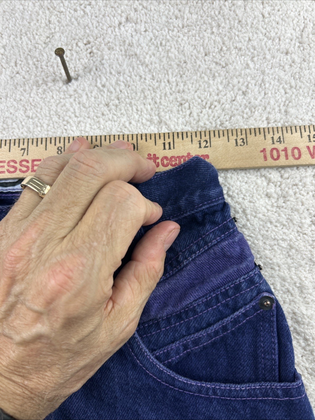Vintage Squeeze 80s 90s Dark Blue/Lavender Wash Womens High Waist Rise Jeans 3/4