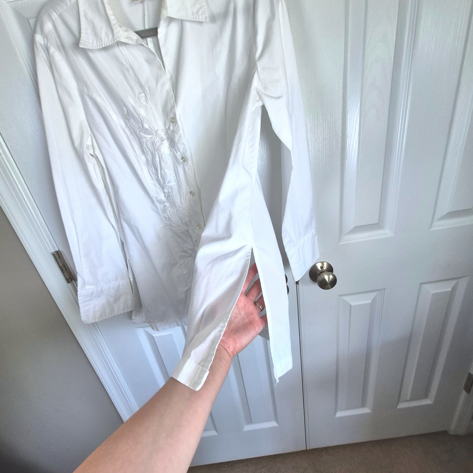 Vintage Puli white button down shirt floral embroidery women’s 12