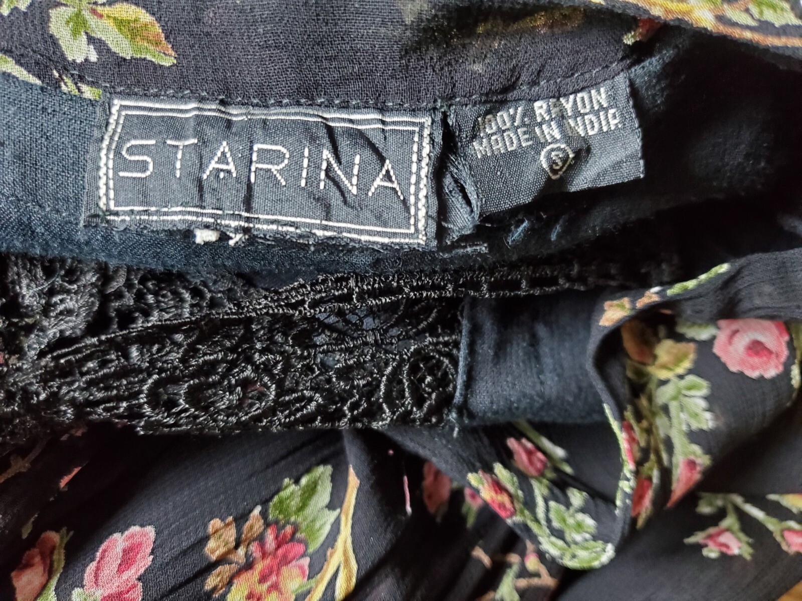 Vintage 90s STARINA Dress Women’s Small Floral Long Maxi Black Prairie 1990s