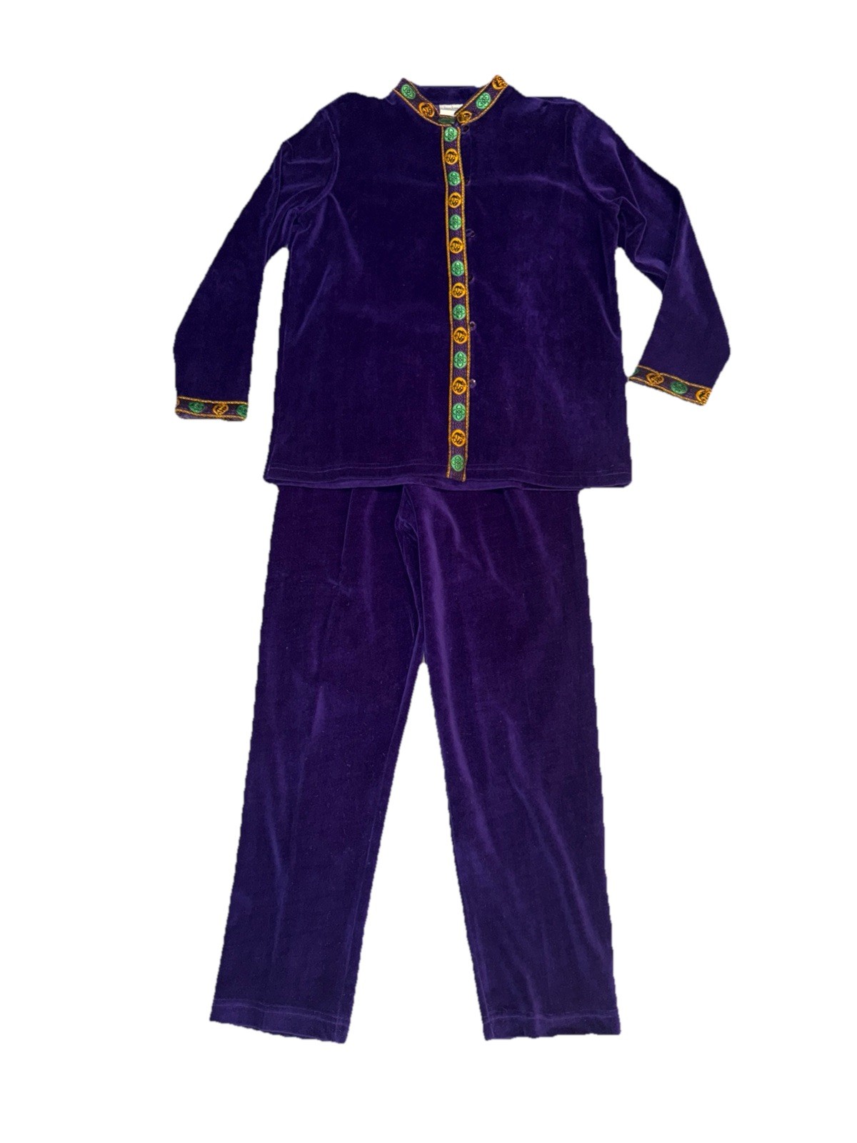 VTG Neiman Marcus velour Plush purple tunic pant suit lounge set size Medium