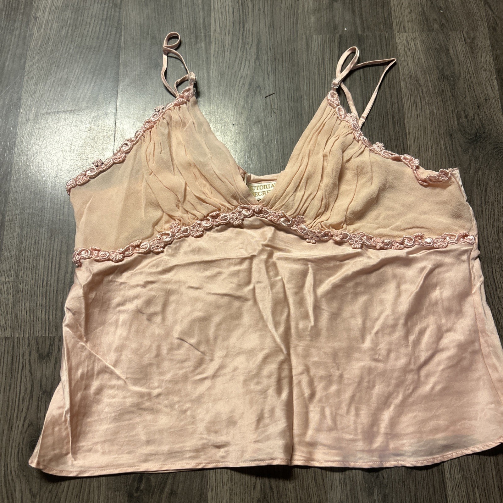 VTG Rare Gold Label 100% Silk Body W Lace Size Medium Pink Cami Night Top