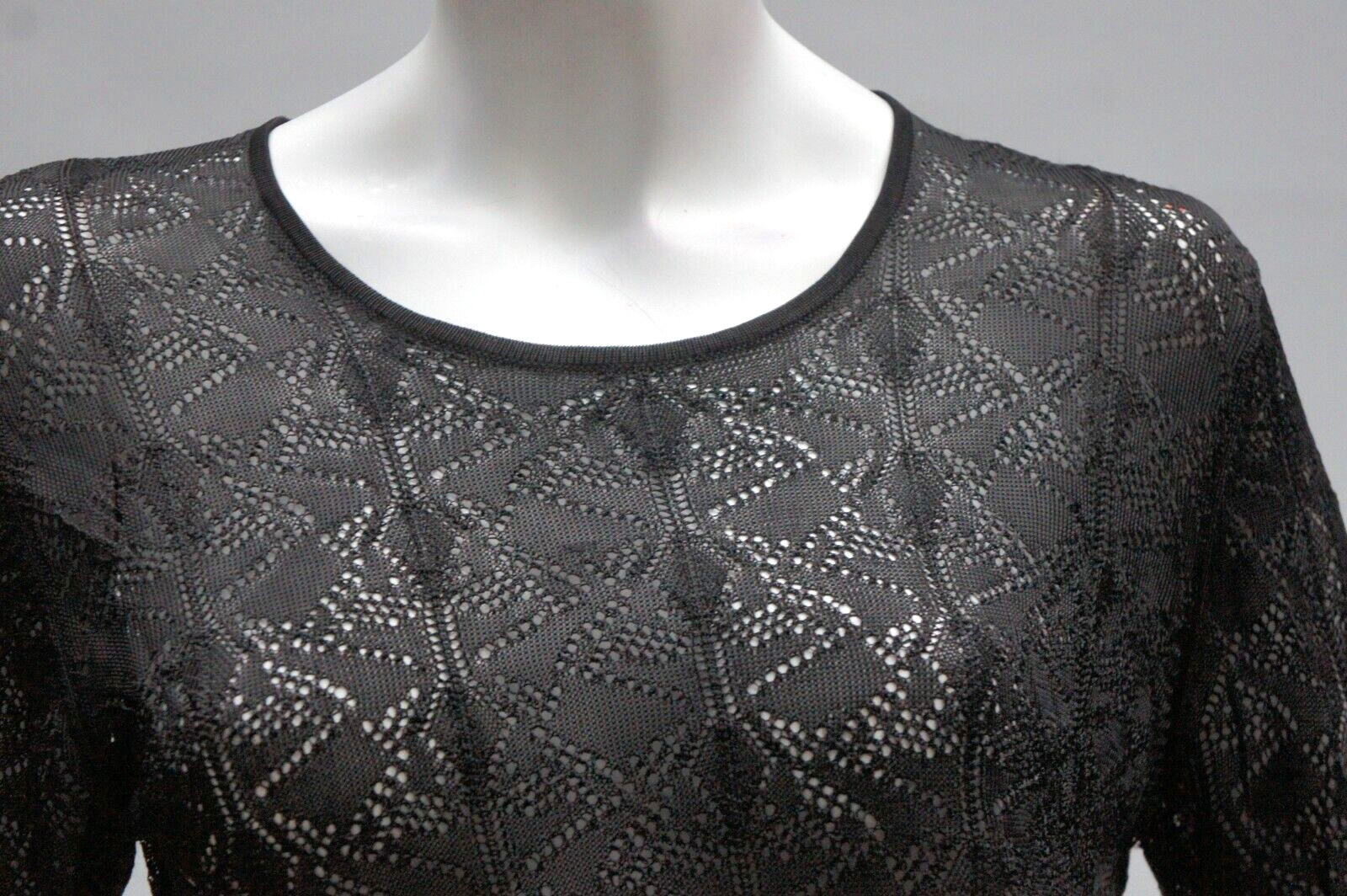 Vintage 80s Sheer Black Lace Long Sleeve T-shirt Top