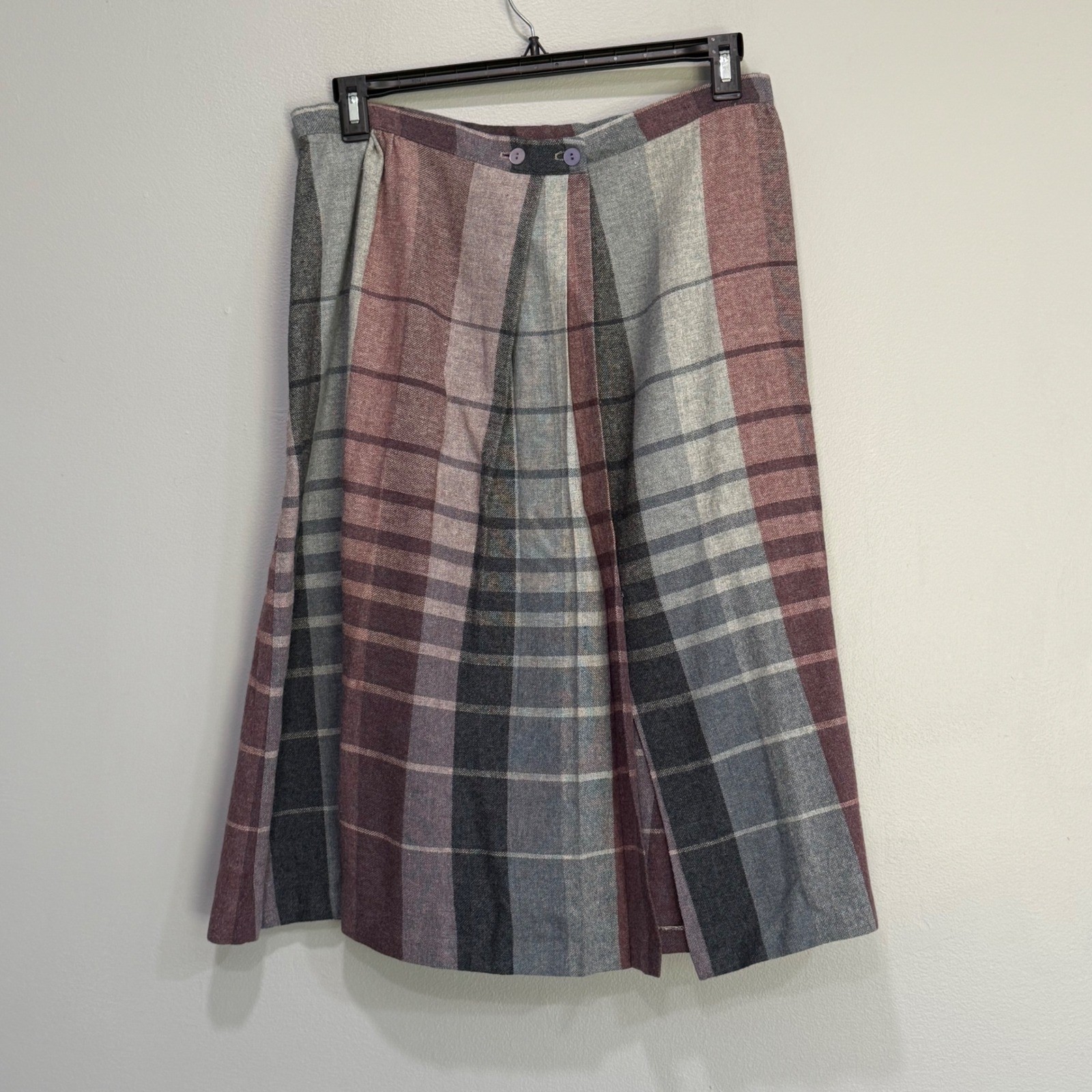 Vintage dark academia Plaid Midi Skirt Burgundy Grey Blue Size 11 wool?
