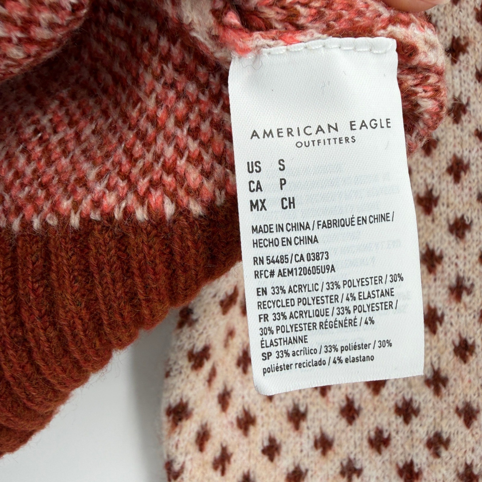 New American Eagle Crop Retro Fair Isle Sweater Size S